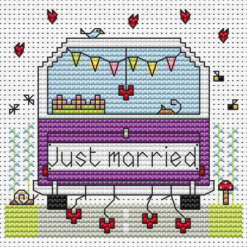 Just Married Campervan Cross Stitch Card Kit