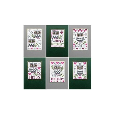 Happy Birthday Owl Cross Stitch Card Kits (set of 6)