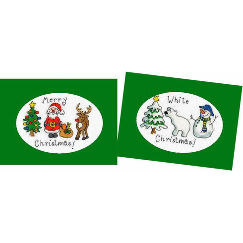 Merry Christmas & White Christmas - Set of 2 Cross Stitch Card Kits