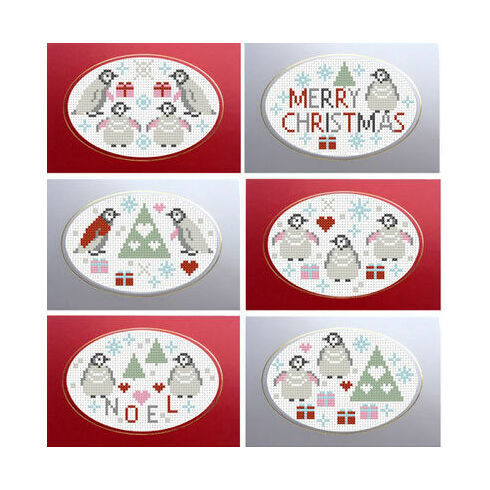 Penguins Christmas Greetings Cross Stitch Card Kits (Set Of 6)