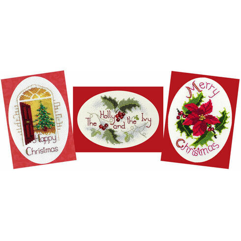 Christmas Greetings Cross Stitch Card Kits - Set Of 3