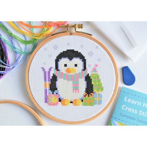 Beginners Penguin - Learn How To Cross Stitch Complete Tutorial Kit