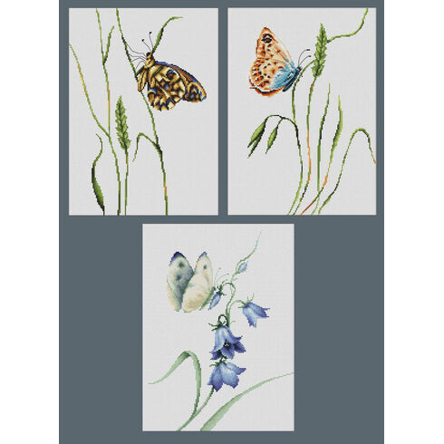 Set Of 3 Summer Butterfly Cross Stitch Kits