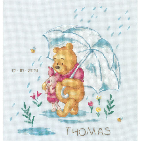 Winnie In The Rain Birth Record Disney Cross Stitch Kit