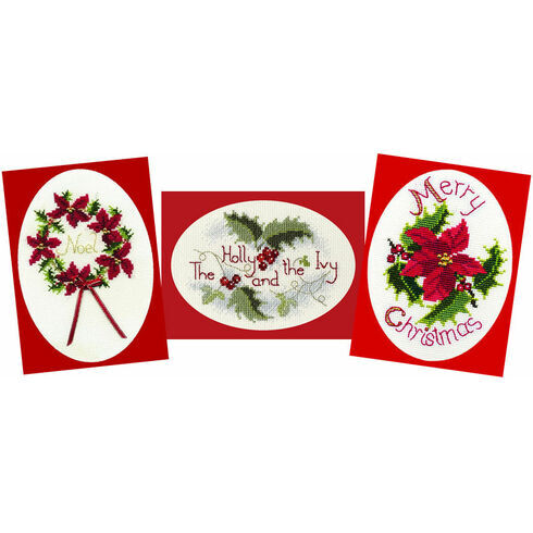 Holly Collection - Set of 3 Cross Stitch Christmas Card Kits