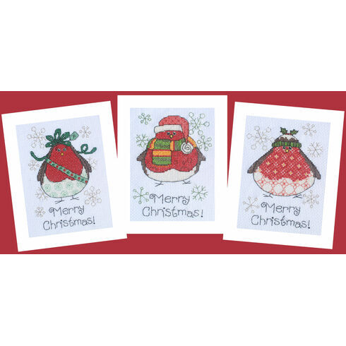 Three Round Robins Cross Stitch Christmas Card Kits (Set of 3)