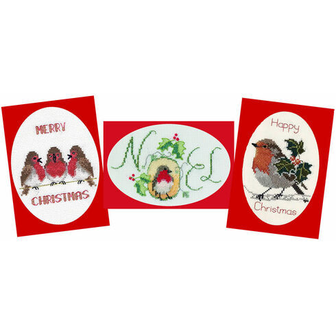 Robin Collection - Set of 3 Cross Stitch Christmas Card Kits