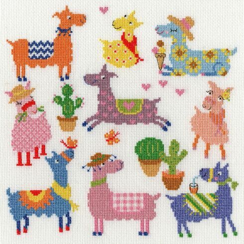Slightly Dotty Llamas Cross Stitch Kit