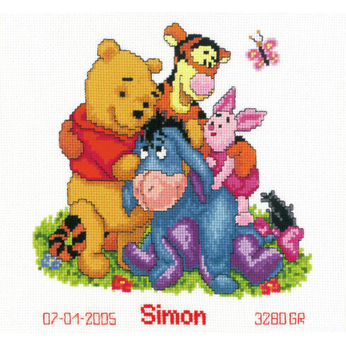 Winnie & Friends Cross Stitch Birth Record Kit