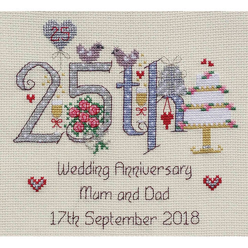 25th Wedding Anniversary Numbers Cross Stitch Kit