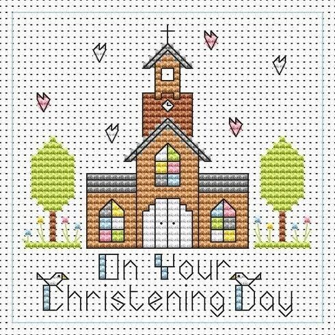 Tall Church Christening Boy Cross Stitch Card Kit