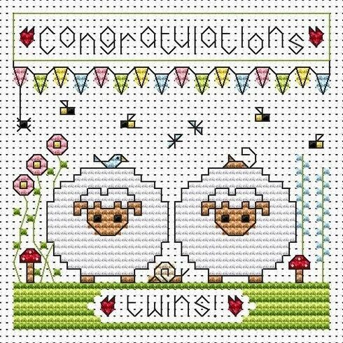 Twin Sheep Cross Stitch Card Kit