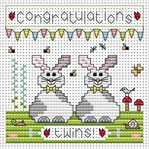Twin Bunnies Cross Stitch Card Kit