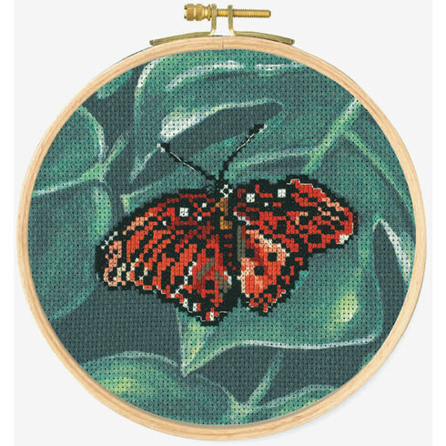 Red Butterfly Cross Stitch Hoop Kit