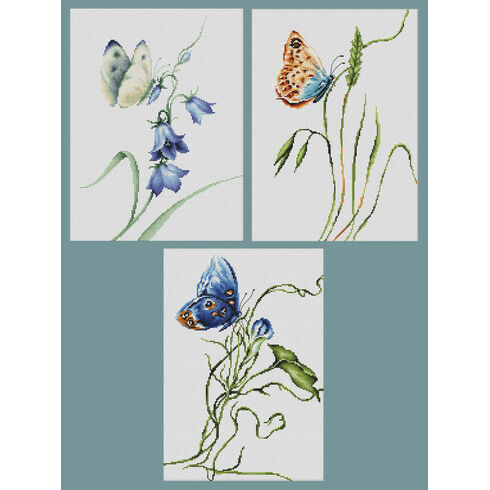 Set Of 3 Butterfly Bestsellers Cross Stitch Kits - Summer Delight, Emotion, Smell Of Summer