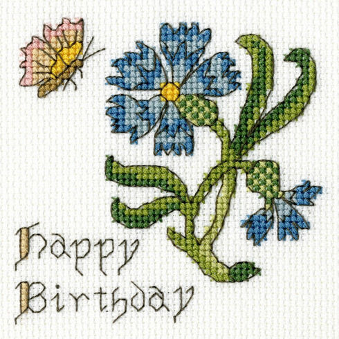 Happy Birthday Cornflower Cross Stitch Card Kit