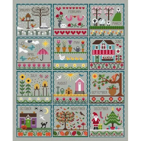 Little Dove's Months Of The Year Cross Stitch Kit - Grey