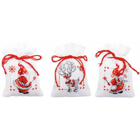 Christmas Elves Pot Pourri Bags Set of 3 Cross Stitch Kits