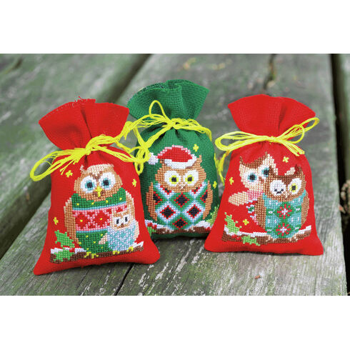 Christmas Owls Pot Pourri Bags Set of 3 Cross Stitch Kits