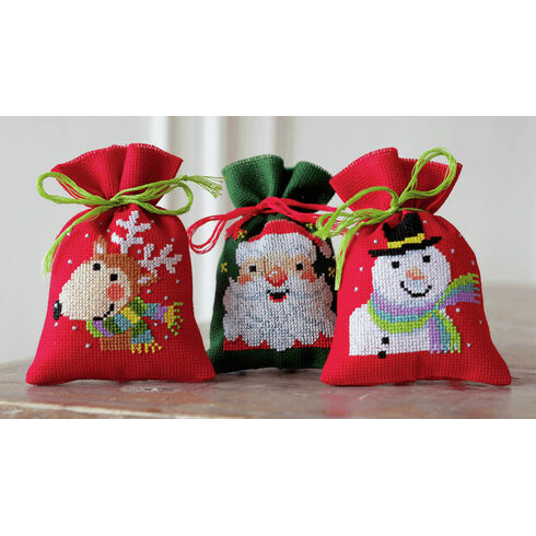 Christmas Faces Pot Pourri Bags Set of 3 Cross Stitch Kits