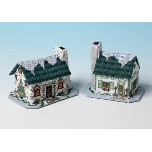 Christmas Tree Cottage & Mistletoe Cottage 3D Cross Stitch Kits - Set of 2