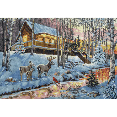 Winter Cabin Cross Stitch Kit
