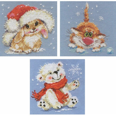 Snowy Creatures Cross Stitch Kits (set of 3)