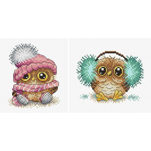 Fluffy Owl Duo Cross Stitch Kits (set of 2)