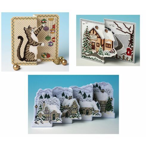 Set Of 3 De-Luxe 3D Christmas Card Cross Stitch Kits