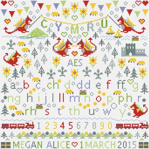 Little Welsh Dragons Birth Sampler Cross Stitch Kit