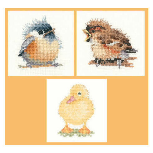 Little Friends Set Of 3 Cross Stitch Kits - Chickadee, Duckling & Sparrow