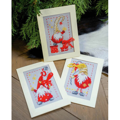 Christmas Gnomes 2 Cross Stitch Christmas Card Kits (Set of 3)