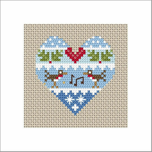 Festive Heart Robins Cross Stitch Christmas Card Kit