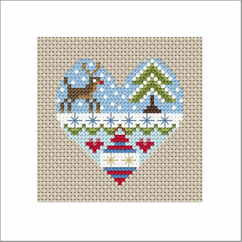 Festive Heart Rudolph Cross Stitch Christmas Card Kit