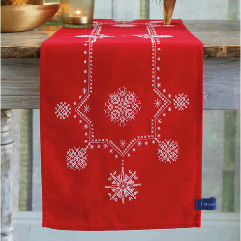 White Christmas Stars Embroidery Table Runner Kit