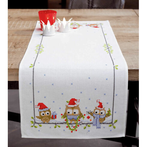 Christmas Owls Counted Cross Stitch Table Runner Kit