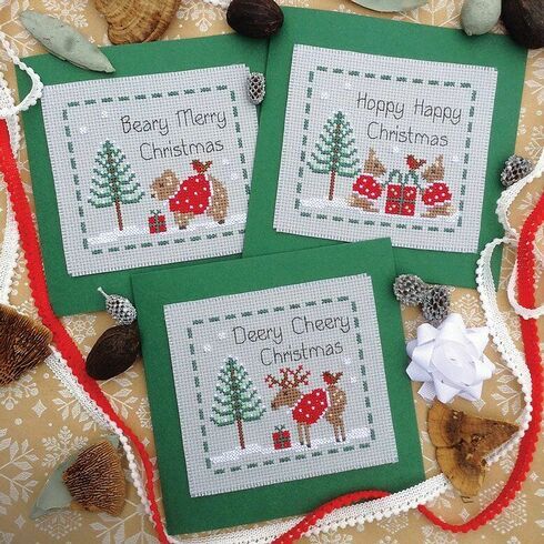 Woodland Friends Cross Stitch Christmas Card Kits (Set of 3)