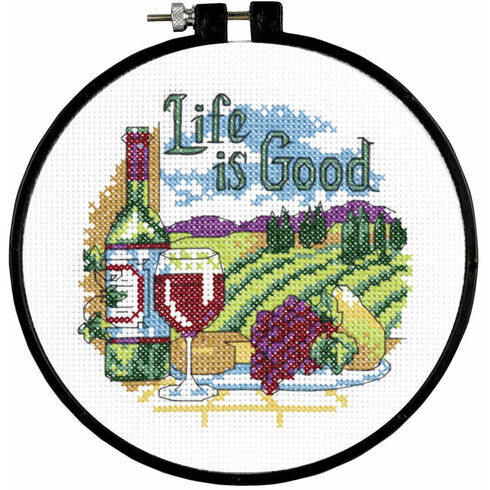 Life Is Good Learn-A-Craft Counted Cross Stitch Kit With Hoop