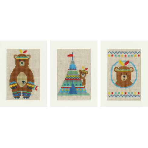 Indian Bear Set Of 3 Cross Stitch Card Kits