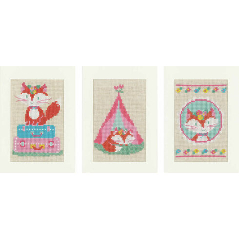 Little Fox Set Of 3 Cross Stitch Card Kits