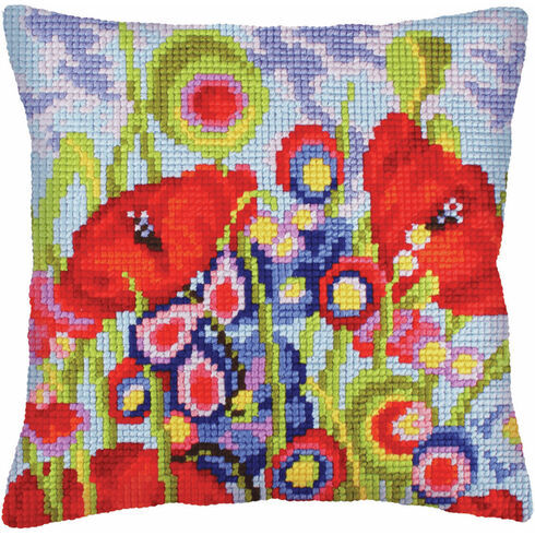 Red Poppies 2 Chunky Cross Stitch Cushion Panel Kit