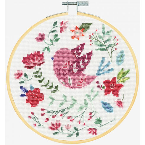 Folk Bird Cross Stitch Hoop Kit