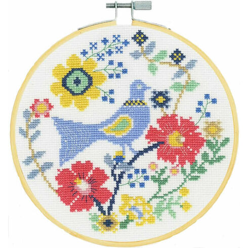 A Bird In Flowers Cross Stitch Hoop Kit
