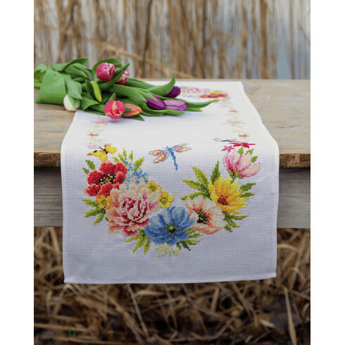 Colourful Flowers Counted Cross Stitch Table Runner Kit
