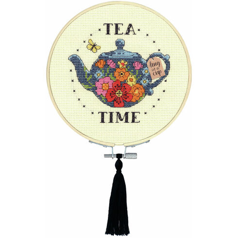 Tea Time Learn-A-Craft Counted Cross Stitch Kit With Hoop