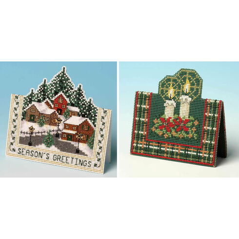 Christmas Village & Christmas Candles Set Of 2 3D Cross Stitch Card Kits