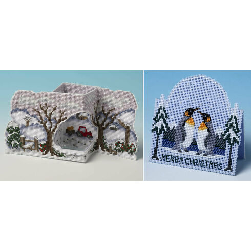 Christmas On The Farm & Penguin Set Of 2 3D Cross Stitch Card Kits