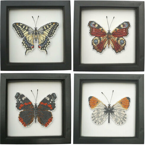 Set Of Four Butterflies Faux Taxidermy Cross Stitch Kits
