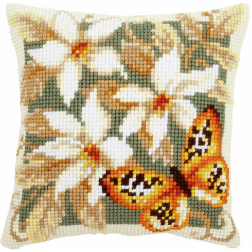 Orange Butterfly Chunky Cross Stitch Cushion Panel Kit