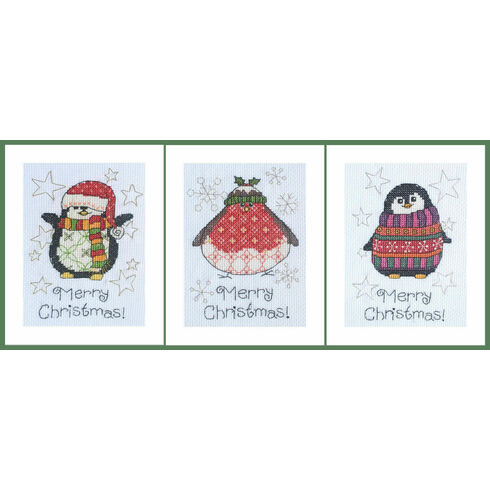 Maisie, Arthur, Flo Cross Stitch Christmas Card Kits (Set of 3)